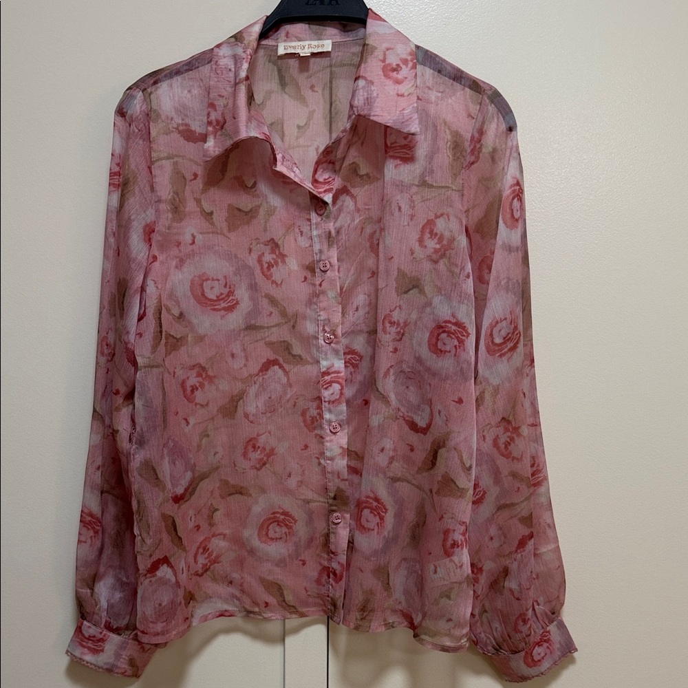 Floral Sheer Button-Up Blouse